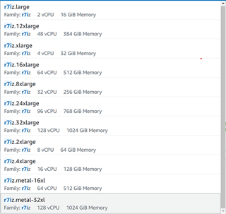 List of 4th Gen Xeon instances on AWS EC2